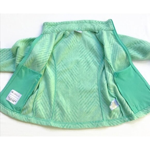 Columbia Full Zip Fleece Jacket Girls S Small 7/8 Aqua Teal Green Zig Zag Stripe - Picture 8 of 11